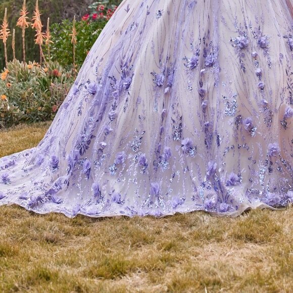 NEW FLORAL LONG OFF SHOULDER SLEEVELESS EMBROIDERED SEQUIN BALL GOWN CD 15704 - Picture 10 of 10